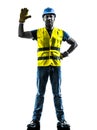 Construction worker signaling safety vest silhouette