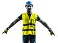 Construction worker signaling safety vest silhouette