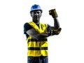 construction worker signaling safety vest use whipline silhouette Royalty Free Stock Photo