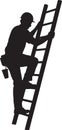 Construction worker in silhouette climbing up ladder carrying tool bucket vector Royalty Free Stock Photo