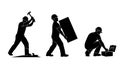 Construction worker silhouette set doing manual labor, hammering, carrying, and using tools Royalty Free Stock Photo