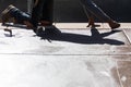 Construction Worker Smoothing Wet Cement With Hand Edger Tool Royalty Free Stock Photo