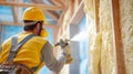 Construction Worker Spraying Foam Insulation on. Royalty Free Stock Photo