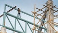 Construction worker standing on steel structure Royalty Free Stock Photo