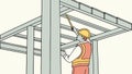 Construction Worker on Steel Frame, Building Progress, vector design Generative AI Royalty Free Stock Photo
