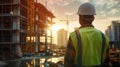 The construction worker at sunset. AI generated Royalty Free Stock Photo