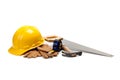 Construction worker supplies on white Royalty Free Stock Photo