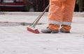 Construction worker sweeping Royalty Free Stock Photo