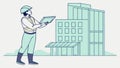 Construction Worker with Tablet, Digital Site Planning and Efficiency, vector design Generative AI Royalty Free Stock Photo