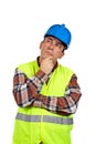 Construction worker thinking Royalty Free Stock Photo