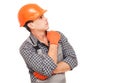 Construction worker thinking and looking away Royalty Free Stock Photo