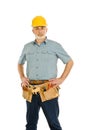 Construction Worker With Toolbelt And Hardhat Standing Tall