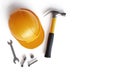 Construction worker tools and hardhat isolated on white background Royalty Free Stock Photo
