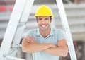 Construction Worker under ladder in front of construction site Royalty Free Stock Photo