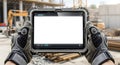 Construction Worker Using Digital Tablet At Building Site Royalty Free Stock Photo