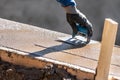 Construction Worker Using Hand Groover On Wet Cement Forming Coping Around New Pool Royalty Free Stock Photo