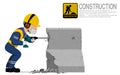 A construction worker is using jack hammer for demolishing the concrete barrier Royalty Free Stock Photo