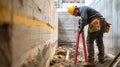 Construction Worker Using Leveling Equipment on a Building Site Royalty Free Stock Photo