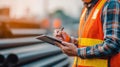 Construction worker using a tablet Royalty Free Stock Photo