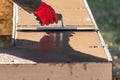 Construction Worker Using Trowel On Wet Cement Forming Coping Around New Pool Royalty Free Stock Photo