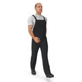 Construction Worker Wearing Black Overalls Walking Pose. 3D Illustration, isolated, on white