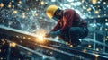 Construction Worker welding with advanced Technology, Modern Industry Concept Royalty Free Stock Photo