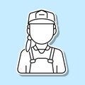 Construction worker woman avatar sticker icon. Simple thin line, outline vector of avatar icons for ui and ux, website or mobile