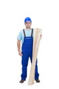 Construction worker with wooden plancks Royalty Free Stock Photo