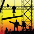 Construction worker at work and dusk vector