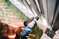 Construction worker working with an electric screwdriver on the construction site Royalty Free Stock Photo