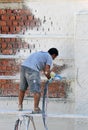 Construction worker working in a scaffold Royalty Free Stock Photo