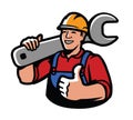 Construction worker with wrench. Repairs, industry vector illustration Royalty Free Stock Photo