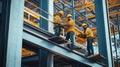 Construction Workers Assembling Steel Beams on a High-Rise Building Royalty Free Stock Photo