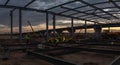 Sunset Construction Workers Building Steel Structure Royalty Free Stock Photo