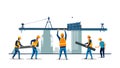 Construction Workers Assembling Structure Under Crane, vector design Generative AI Royalty Free Stock Photo
