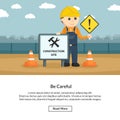 Construction workers with be careful sign Royalty Free Stock Photo