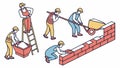 Construction Workers Building Brick Wall, Teamwork and Progress, Skilled Labor, vector design Generative AI Royalty Free Stock Photo