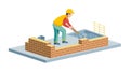 Construction Workers Building Brick Wall, vector design Generative AI Royalty Free Stock Photo