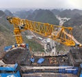 Construction workers building the Huajiang bridge in Guizhou, China