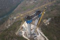 Construction workers building the Huajiang bridge in Guizhou, China