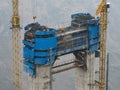 Construction workers building the Huajiang bridge in Guizhou, China