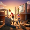 Construction Workers Building a Modern House Structure at Sunset Royalty Free Stock Photo