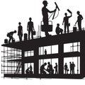 Construction Workers Building Silhouette Vector Illustration Industry Project Royalty Free Stock Photo
