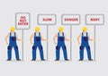 Construction Workers Carrying Warning Signs Vector Illustration Royalty Free Stock Photo