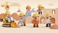 Construction Workers Cartoon, Building Site, 3D Render Royalty Free Stock Photo