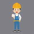 Construction Workers Character Hold The Phone Royalty Free Stock Photo