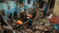 Construction Workers Clearing Debris After Disaster Royalty Free Stock Photo