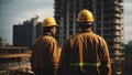 Construction workers on condominium apartment building site controlling engineering project development, generative ai Royalty Free Stock Photo