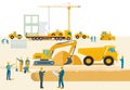 Construction workers on the construction site, illustration Royalty Free Stock Photo