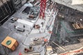 Construction workers fabricating steel reinforcement bar at the construction site